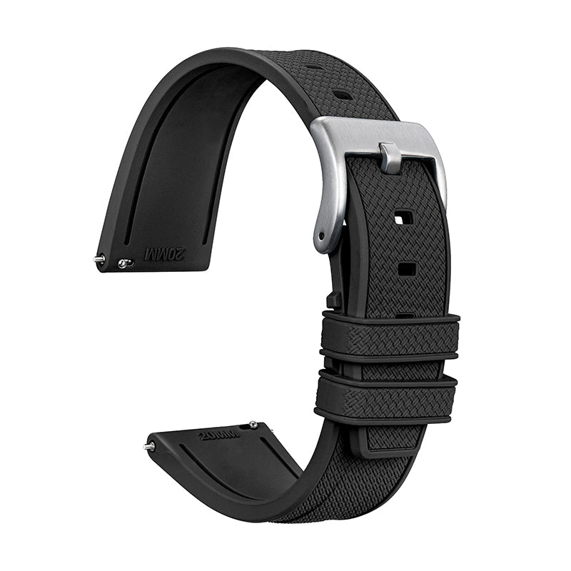 Black Blue FKM Rubber Watch band Herringbone Textured Watch Strap20mm 22mm