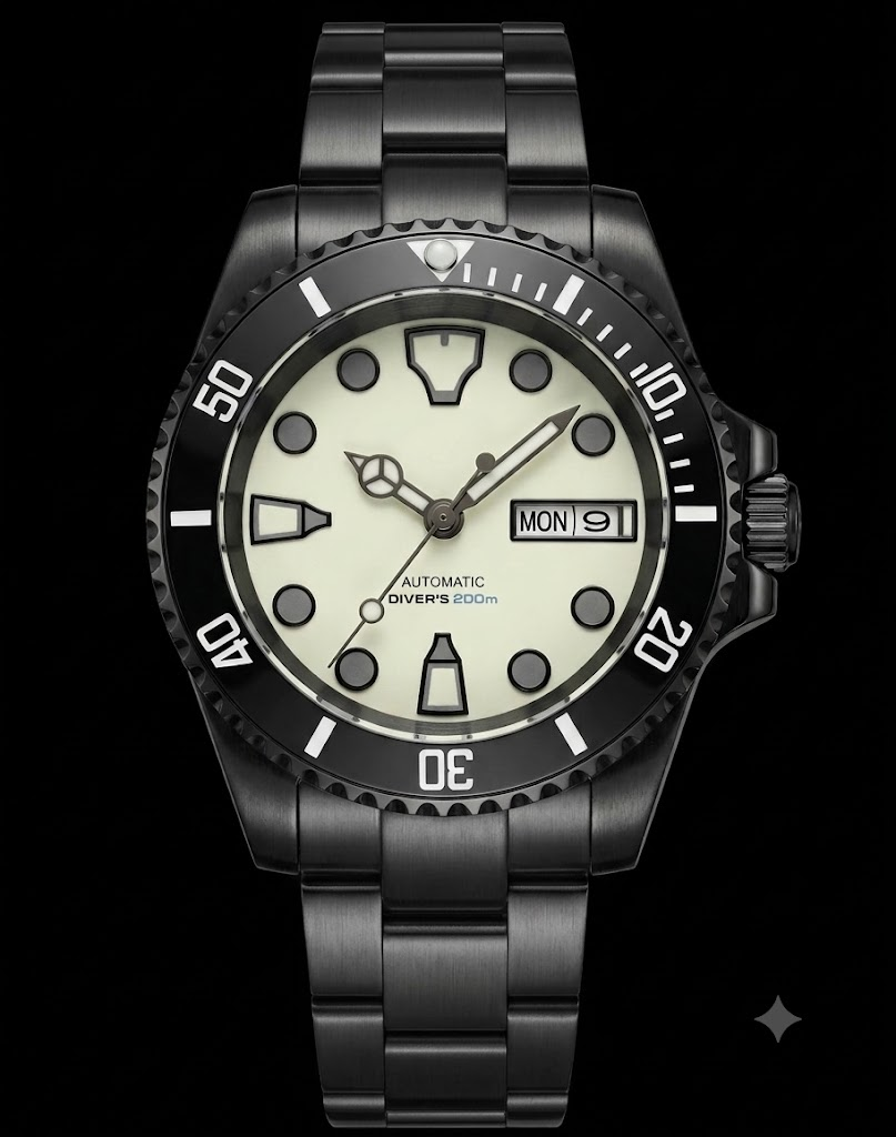 36mm Diver day date TMI NH36 Automatic movement Sapphire 10ATM Full Lume Customizable