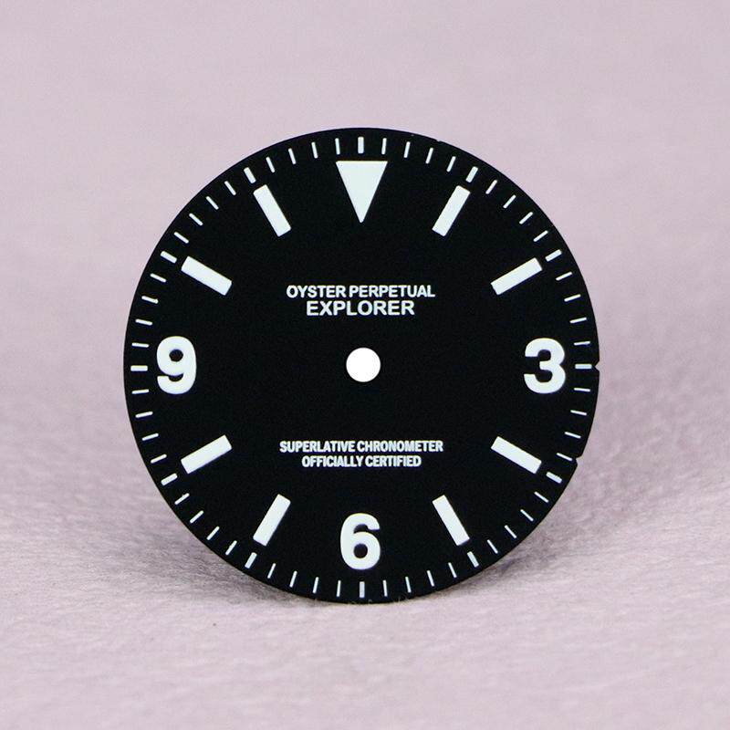 Explore Watch Dial Retro Matte Black Dial 369 Watch Face BGW9 C3 Lume Watch Mod NH35 Movement 28.5mm NH34Gmt Custom Logo and Text