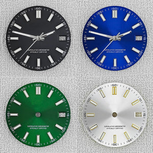 28.5mm double bar date window Watch Dial With Watch Hands Date Just Luminous Sunray Fit NH35 NH36 Watch Faces Automatic Movement - Tandorio Watches