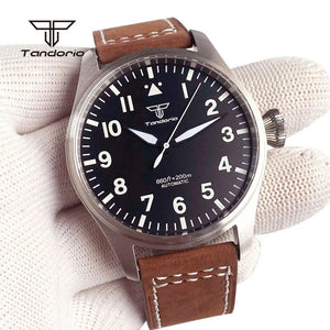 43mm Tandorio Big Pilot Watch TD144B NH35 PT5000 Automatic 20BAR Sapphire Luminous - Tandorio Watches