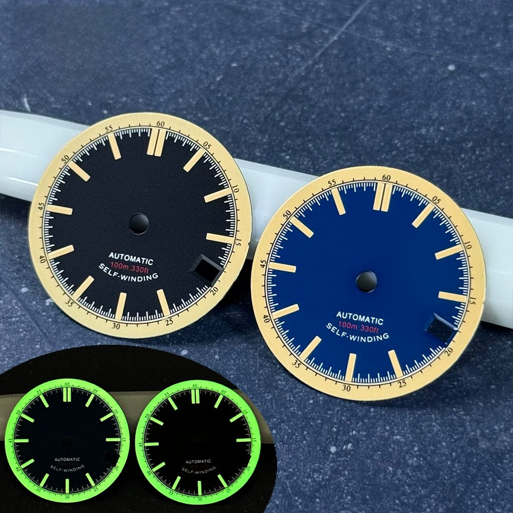 28.5MM retro navy blue black dial for SKX NH35 NH34 calendar window diving watch modification