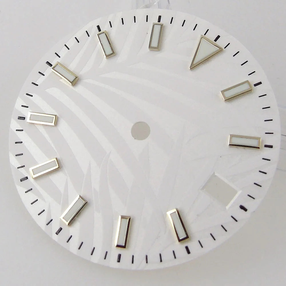 Leaf Watch Dial 29mm Lume Dial Watches Face Fit For NH35/NH35A Movement Date Window Leaf Design Black/Yellow/White Color