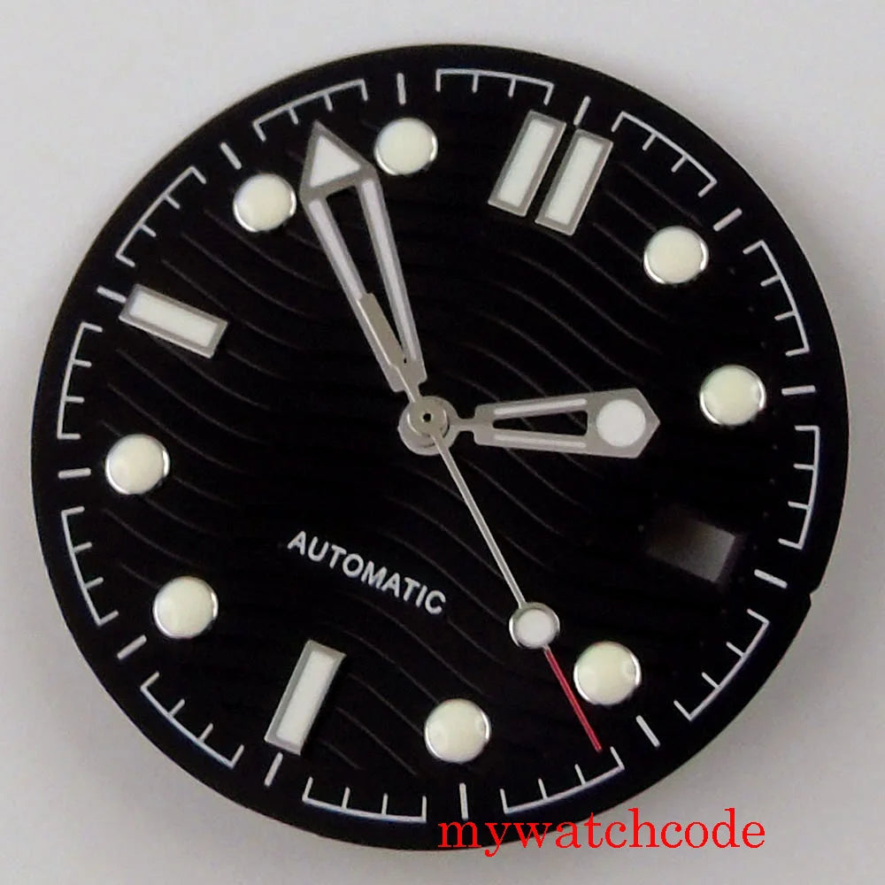 New Stainless Steel Watch Dial And Hand 31mm Diameter Luminous Marks With Date Window Fit NH35 Automatic Movement