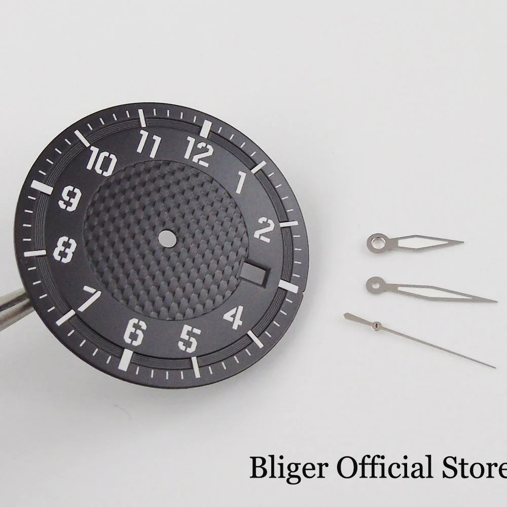 Texture Dial Sterile 34mm Black Automatic Watch Dial Watch Needles fit NH35 Movement