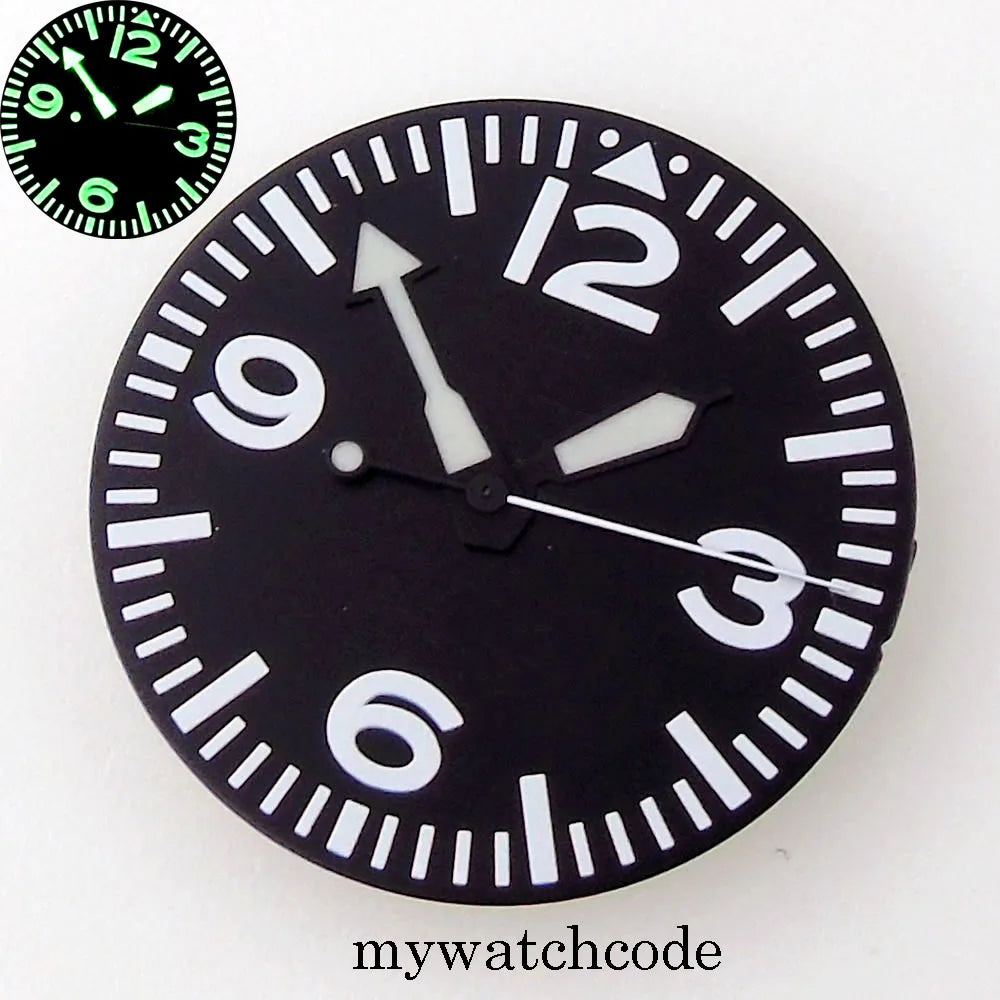 29mm Logo/Sterile Watch Dial Face Hands Set Fit NH 35 NH 36 ET A2824 PT 5000 MIY OTA82 Series DG2813 Movement Green Luminous