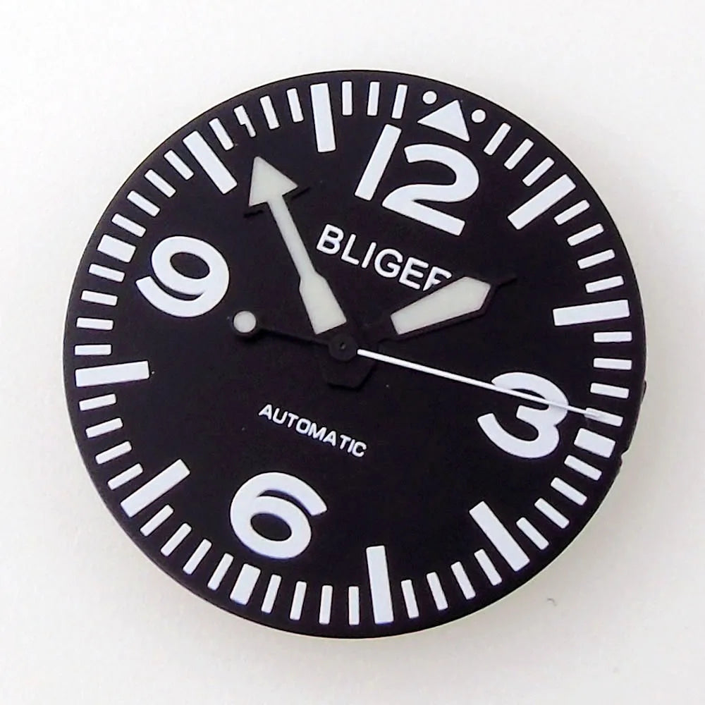 29mm Logo/Sterile na Watch Dial Face Hands Set Fit NH 35 NH 36 ET A2824 PT 5000 MIY OTA82 Series DG2813 Movement Green Luminous