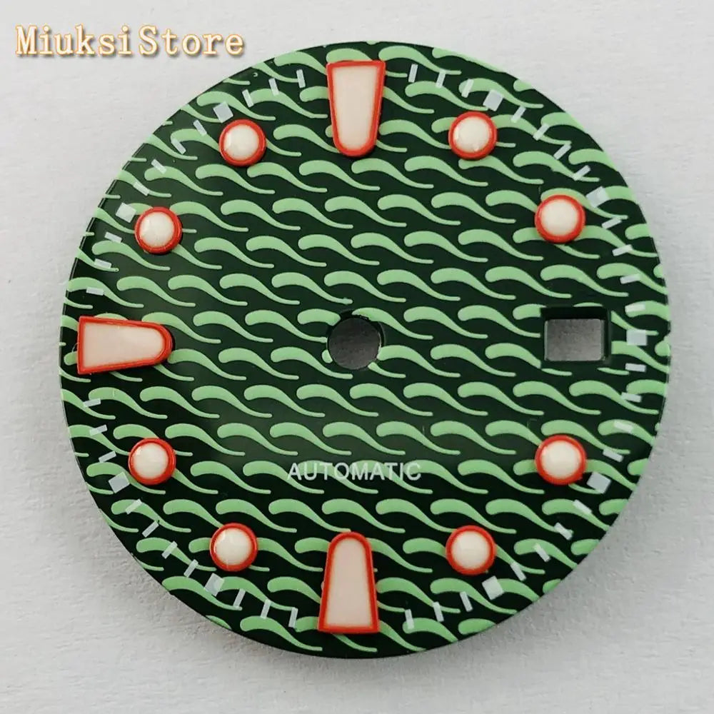 28.5mm Black Blue Green Watch Dial with Blue Luminous — Fits ETA 2836/2824, Miyota 8205/8215, Mingzhu DG2813/3804