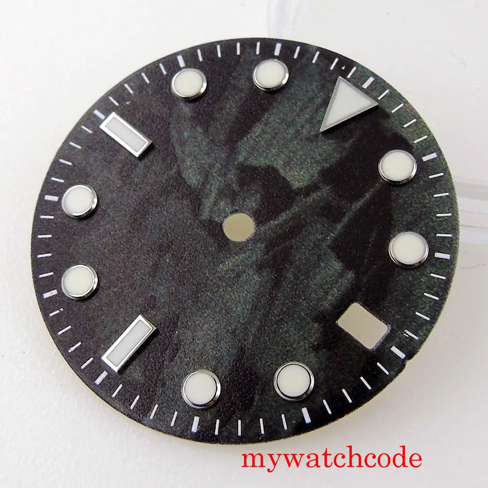 29mm Grey Sterile Dial Face With Date Window Green Luminous Marks Fit NH35A Movement New Arrival Parts
