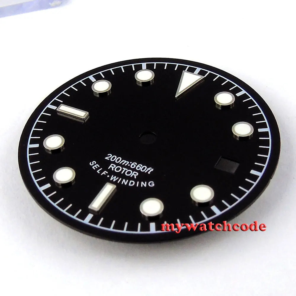 30.4mm black sterile dial green luminous Watch Dial for 2824 2836 Movement D25