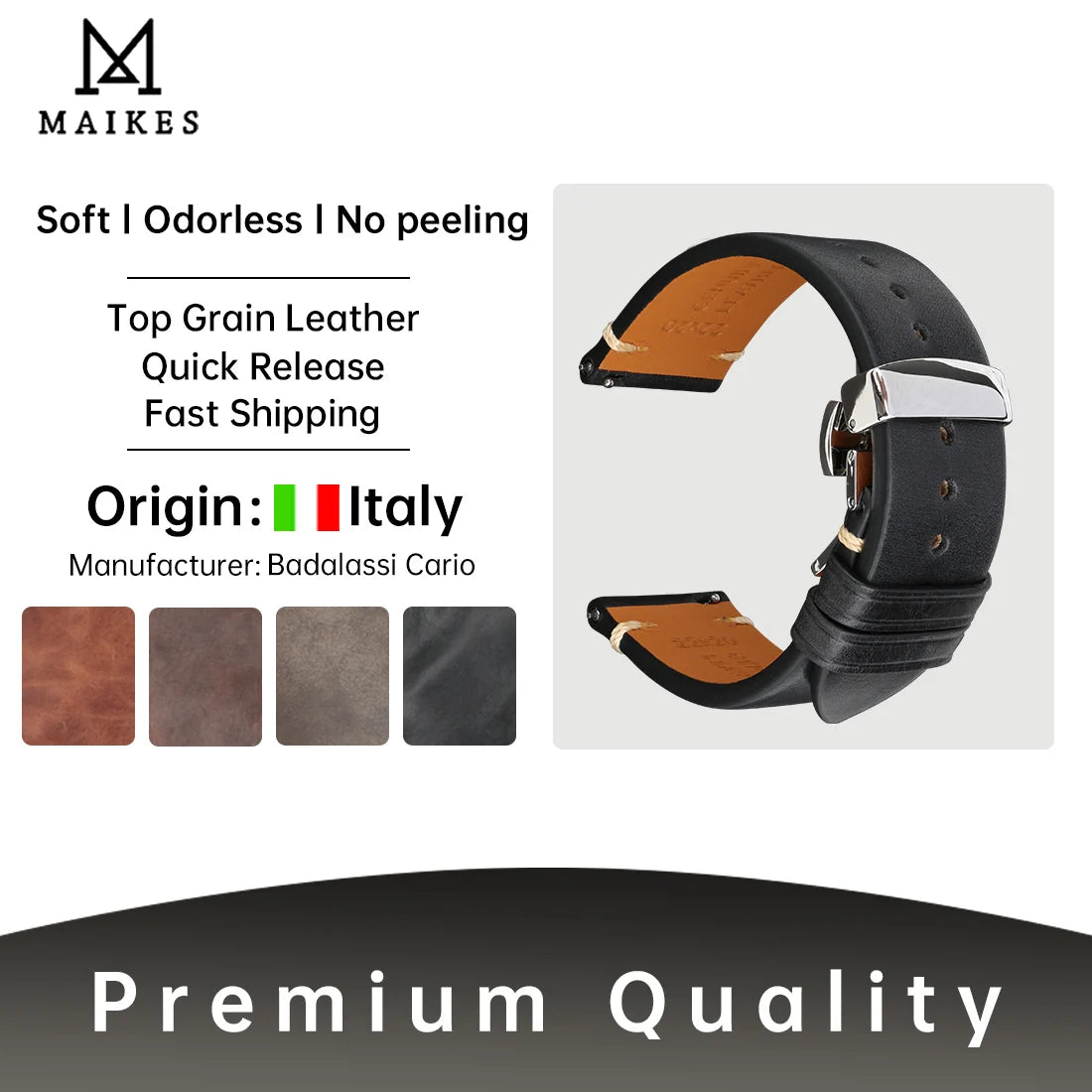 Quick Release Leather Watch Strap Butterfly Clasp Cow Leather Made in Tuscany Italy Accessories Bracelet Watch band 18mm 20mm 22mm