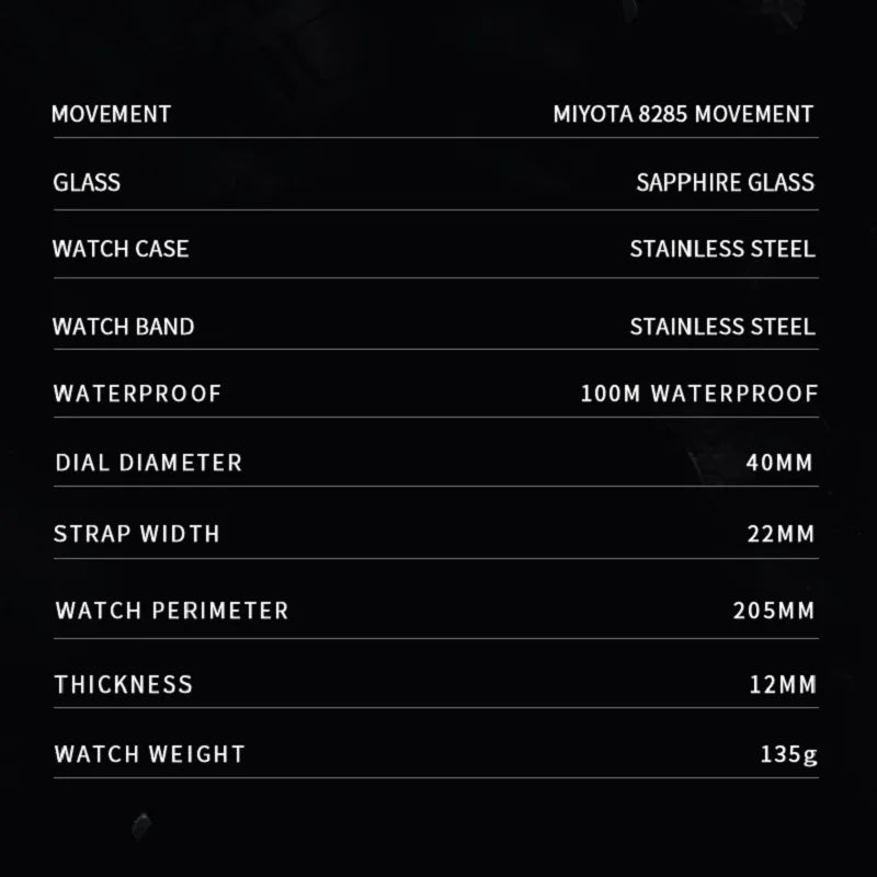 CADISEN C8185 DD40 Day-Date Watch Meteorite Dial  MIYOTA 8285 40MM Sapphire 10Bar