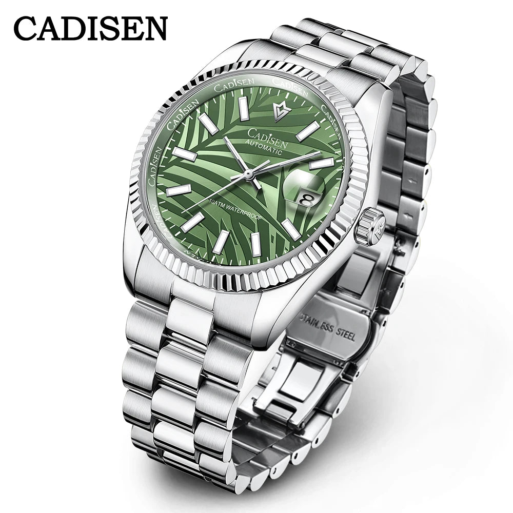 Cadisen C8198 DateJust Olive Green Palm Motif 10bar Dress Sapphire 40MM Miyota 8215 Movt