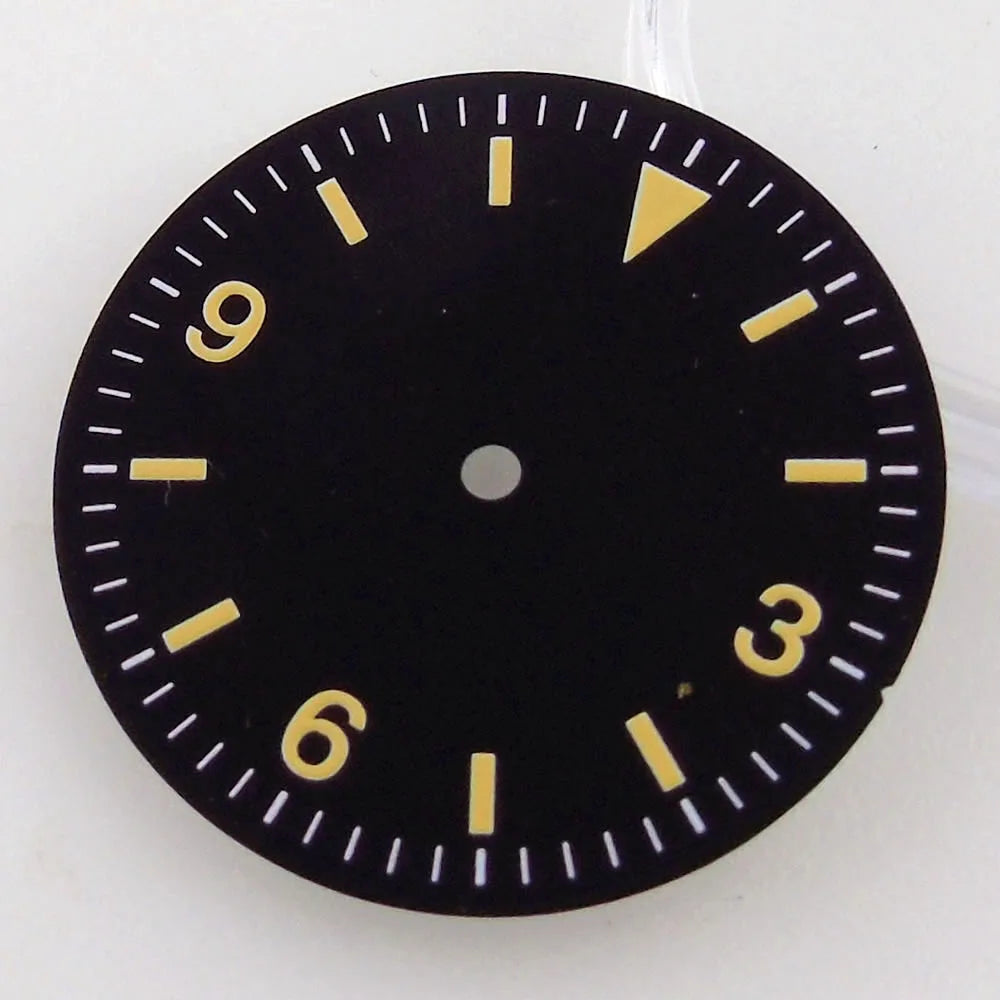 Nologo Black Vintage 29mm Yellow Marks Explorer Watch Dial fit NH35A NH36A ETA2824 PT5000 ST2130 ST1612 MIYOTA DG 2813 Watch Needles