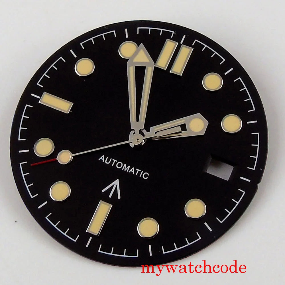 New Stainless Steel Watch Dial And Hand 31mm Diameter Luminous Marks With Date Window Fit NH35 Automatic Movement