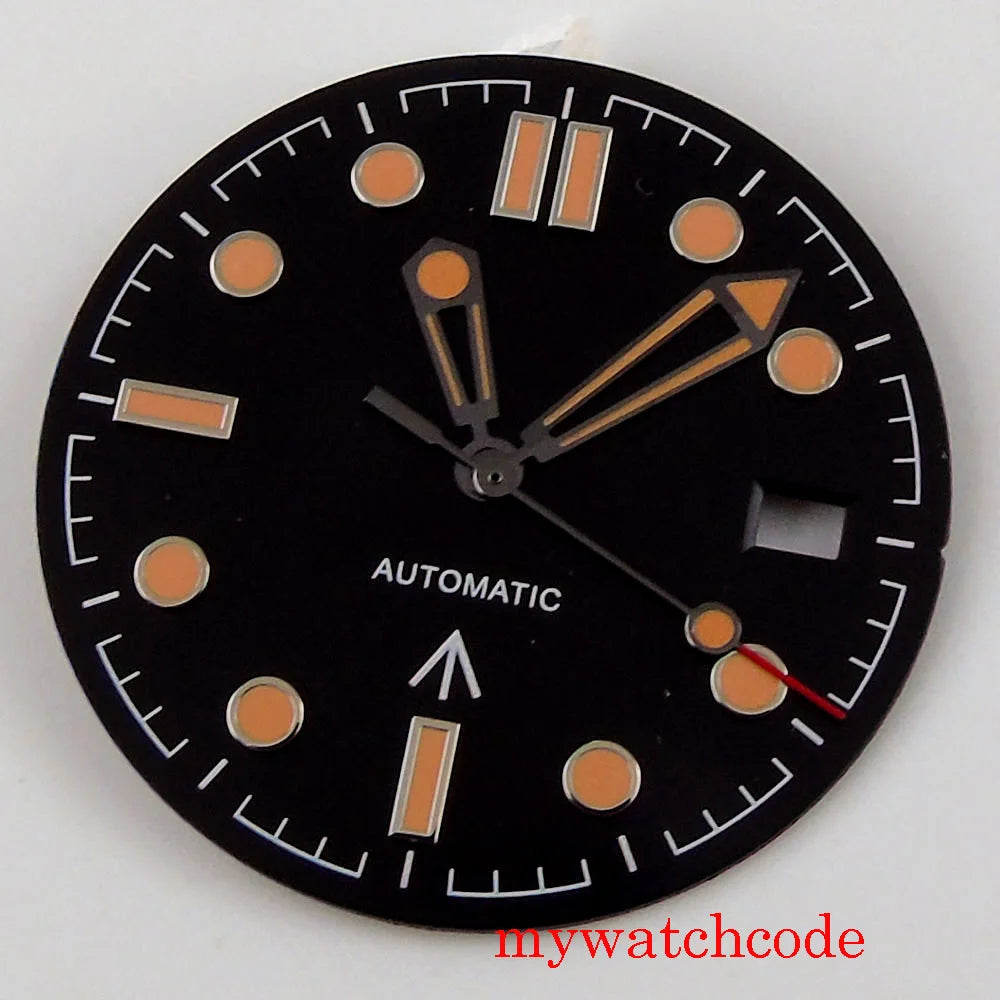 New Stainless Steel Watch Dial And Hand 31mm Diameter Luminous Marks With Date Window Fit NH35 Automatic Movement