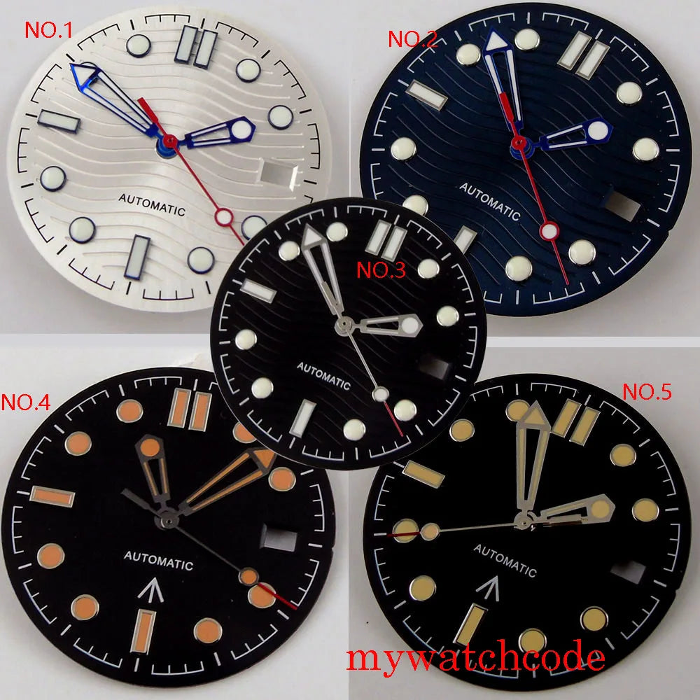 New Stainless Steel Watch Dial And Hand 31mm Diameter Luminous Marks With Date Window Fit NH35 Automatic Movement