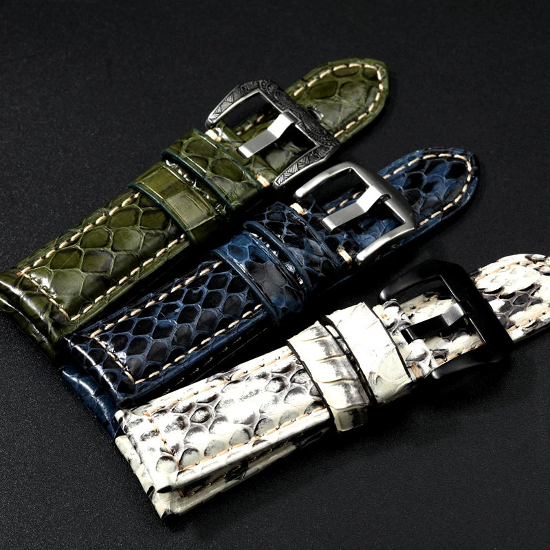 Handmade Snake Leather Strap Skin 20mm 22 24 26MM Textured Genuine Leather band