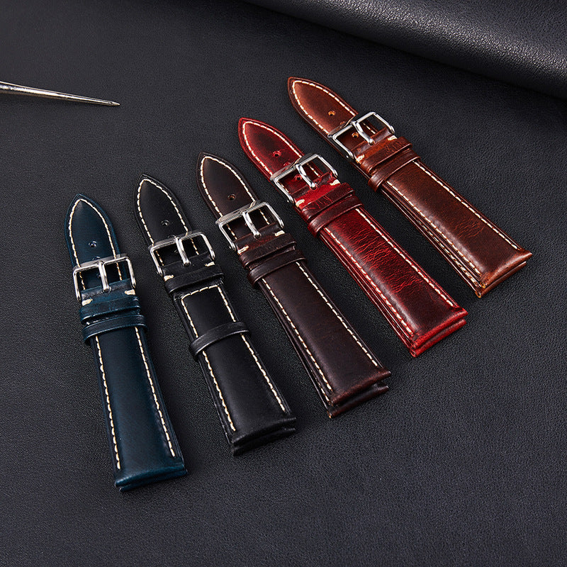 High Quality Vintage Oil Wax Leather Watch Strap Cowhide Watchband 18mm 19mm 20mm 21mm 22mm