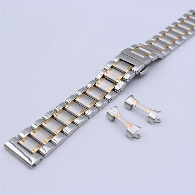 316L Solid Stainless Steel Bracelet Butterfly Buckle Flat End Blue Gold Silver Black Rose Gold+ Curved End link