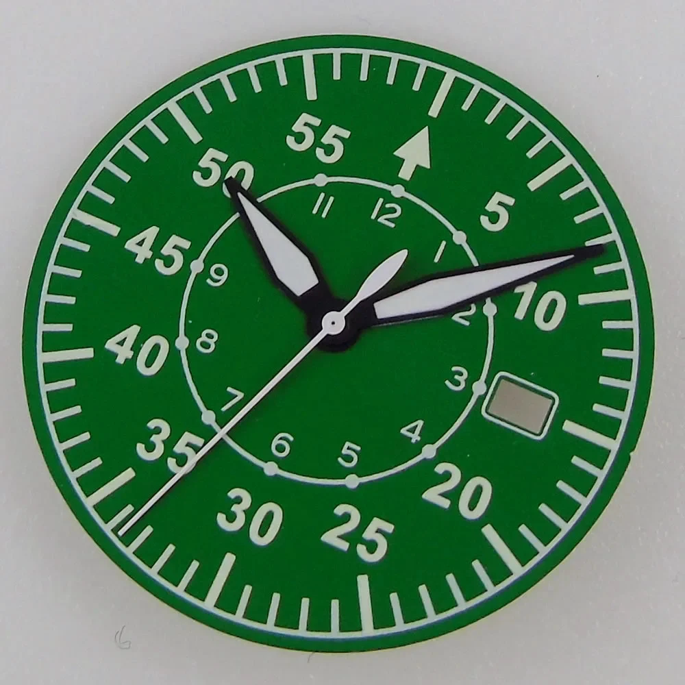 33.5MM Sterile Pilot Dial for TMI NH35 Green luminous Date Window Green BLue Black Vintage Style
