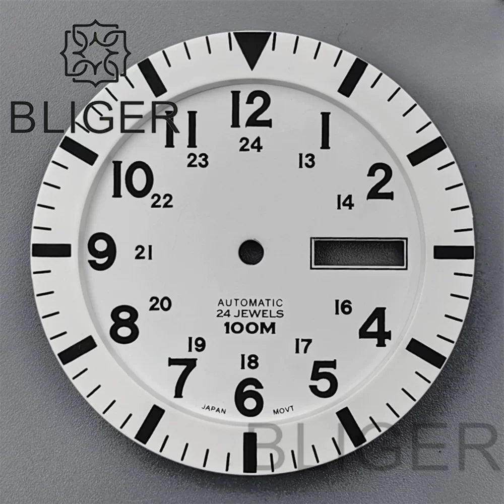 34.3mm Dial For NH36 Day-Date double calendar window green luminous