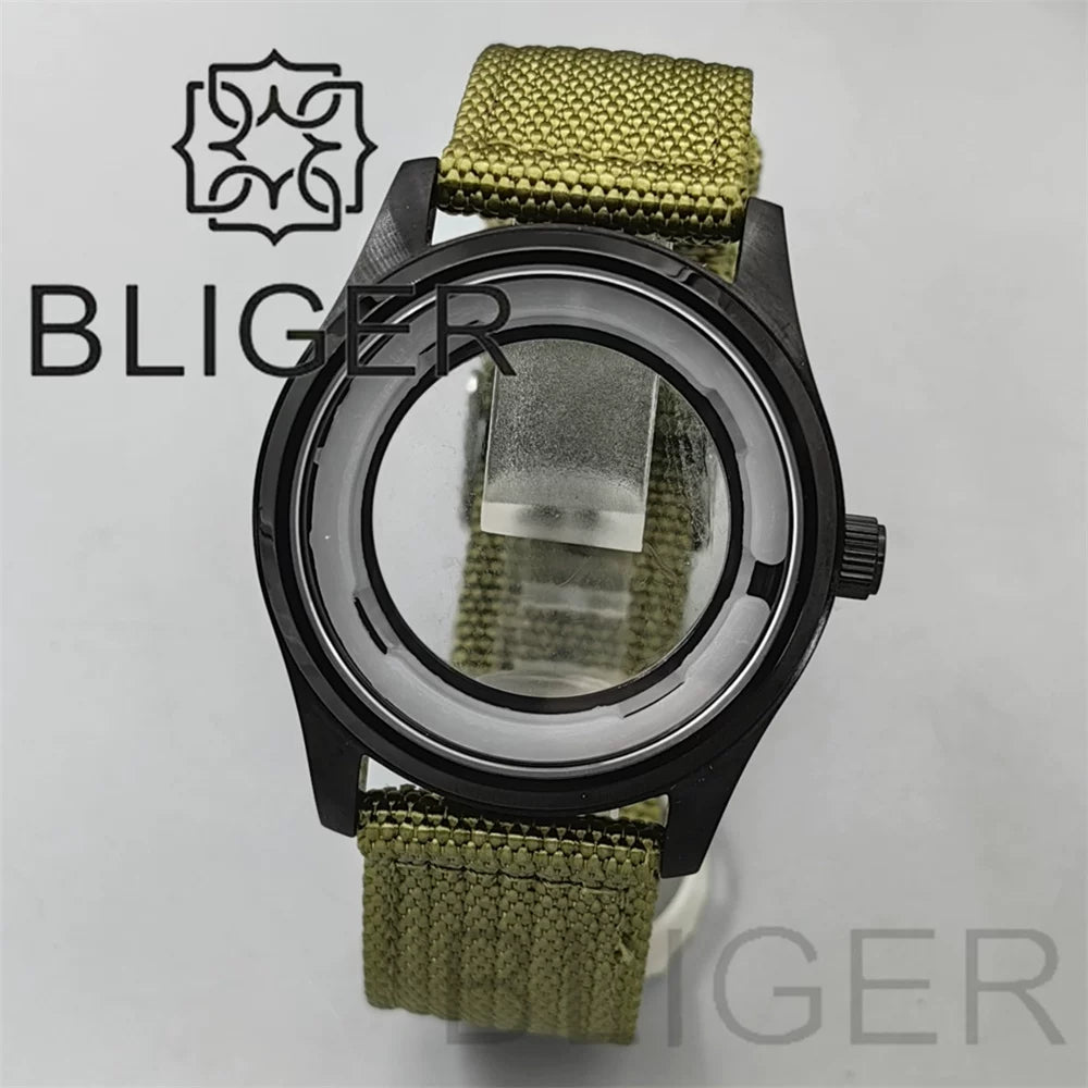 42MM Silver / black Pilot case retro strap with 34.3mm dial pin for NH35 NH36 watch accessories
