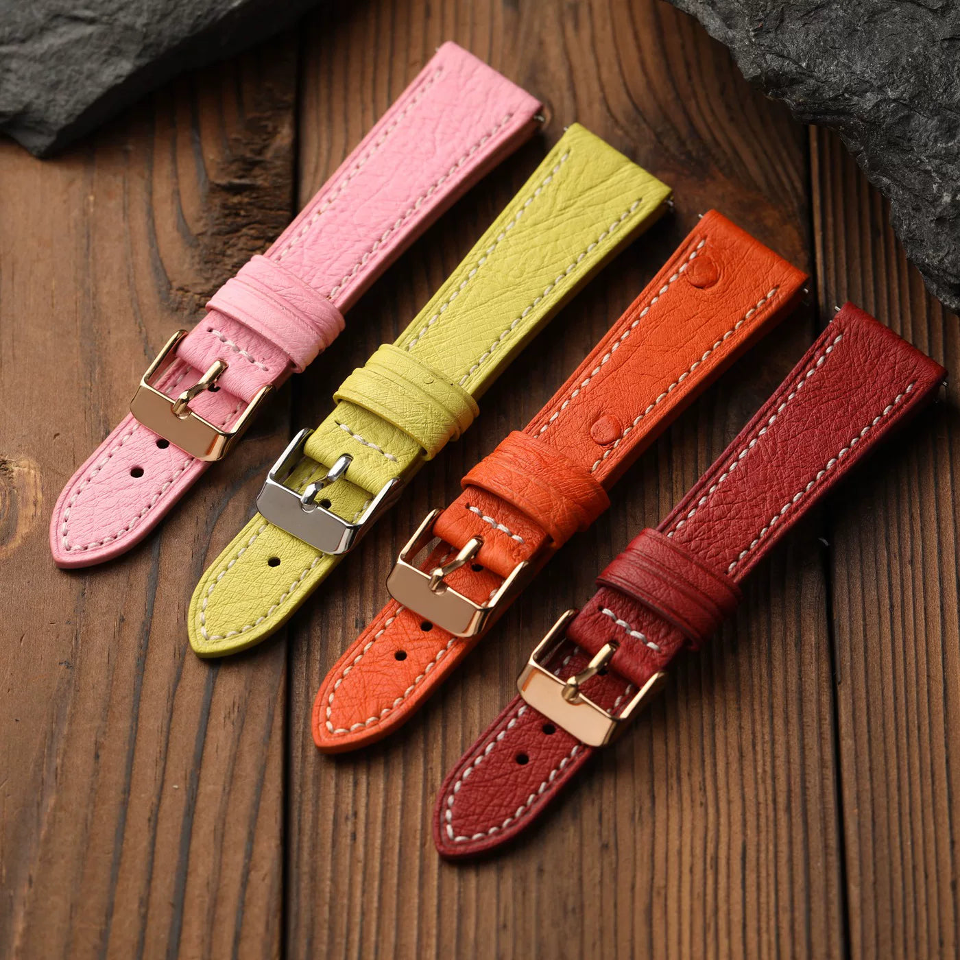 Handmade ostrich leather strap 18MM 19 20MM soft retro ultra-thin Premium Replacement band quick release