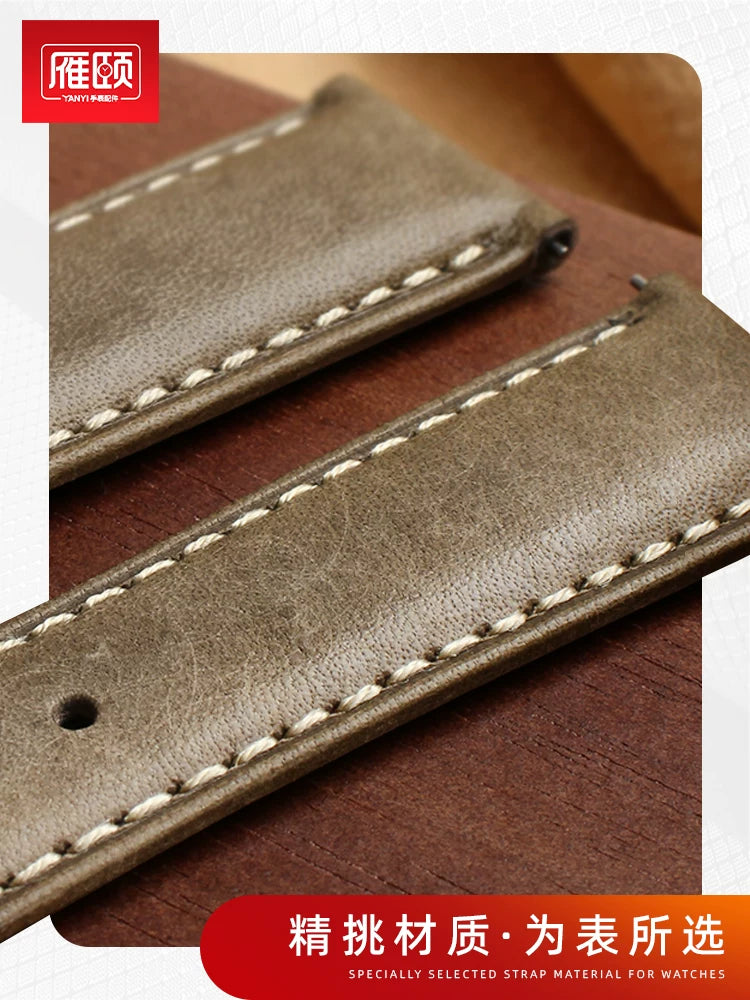 Retro matte Leather Watch strap Adapt to most watches first-layer cowhide butterFly Pin buckle 19mm 20mm 21mm 22mm Quick release