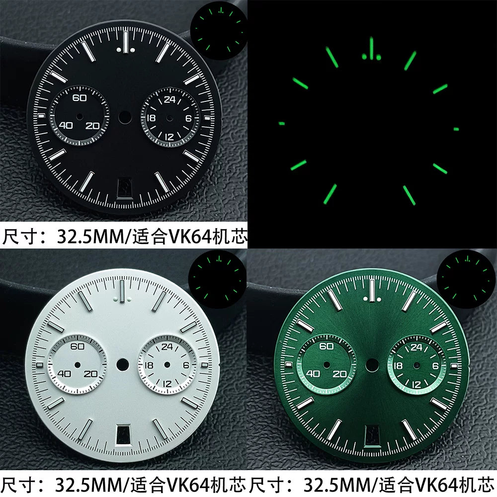 Speedmaster Dila 32.5mm two-eye luminous for VK64 quartz movement Chronograph Customizable vk64 hands