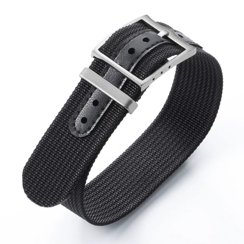 Nato nylon strap with leather sticker For Sub FXD etc Seiko Mods 20/22mm Silver Buckle