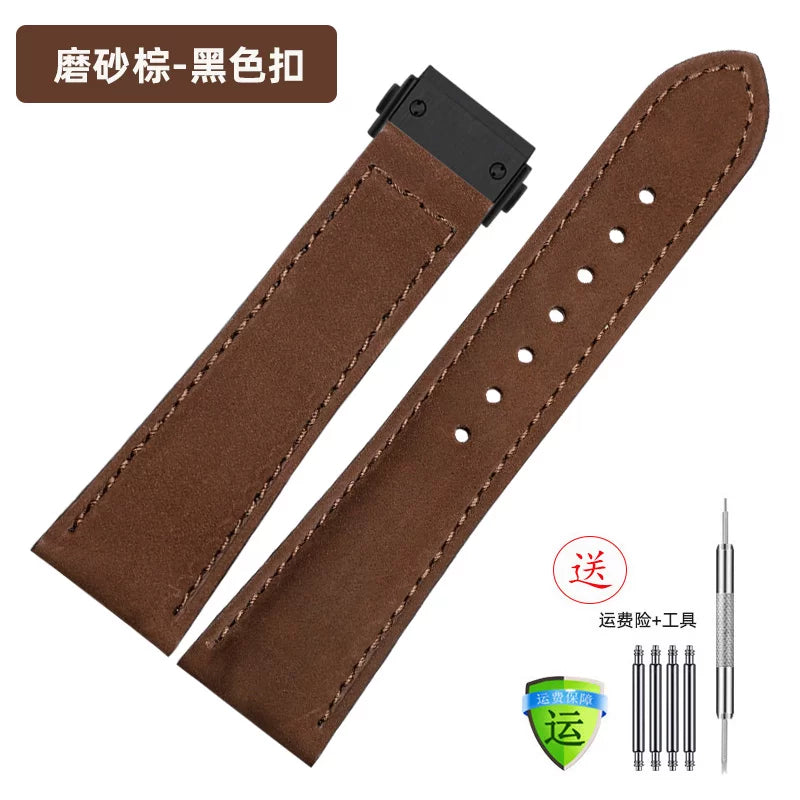 Matte retro leather strap black and green folding buckle band 20mm Italian