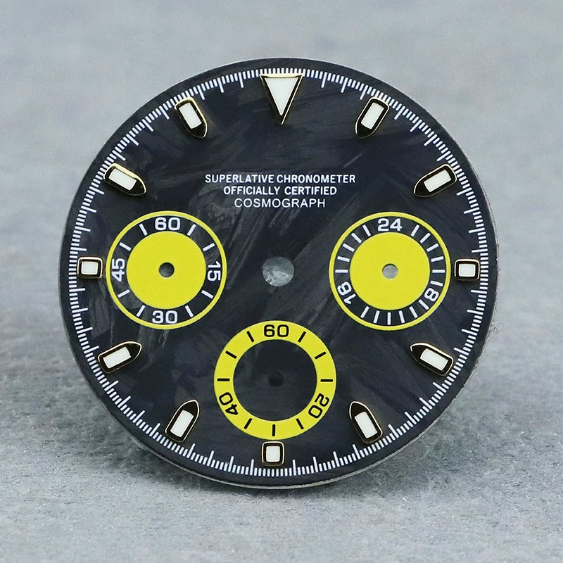 29.5mm Premium Daytona Carbon Fiber Dial Chronograph for VK63 Movement Blue/Black Luminous 3 eyes