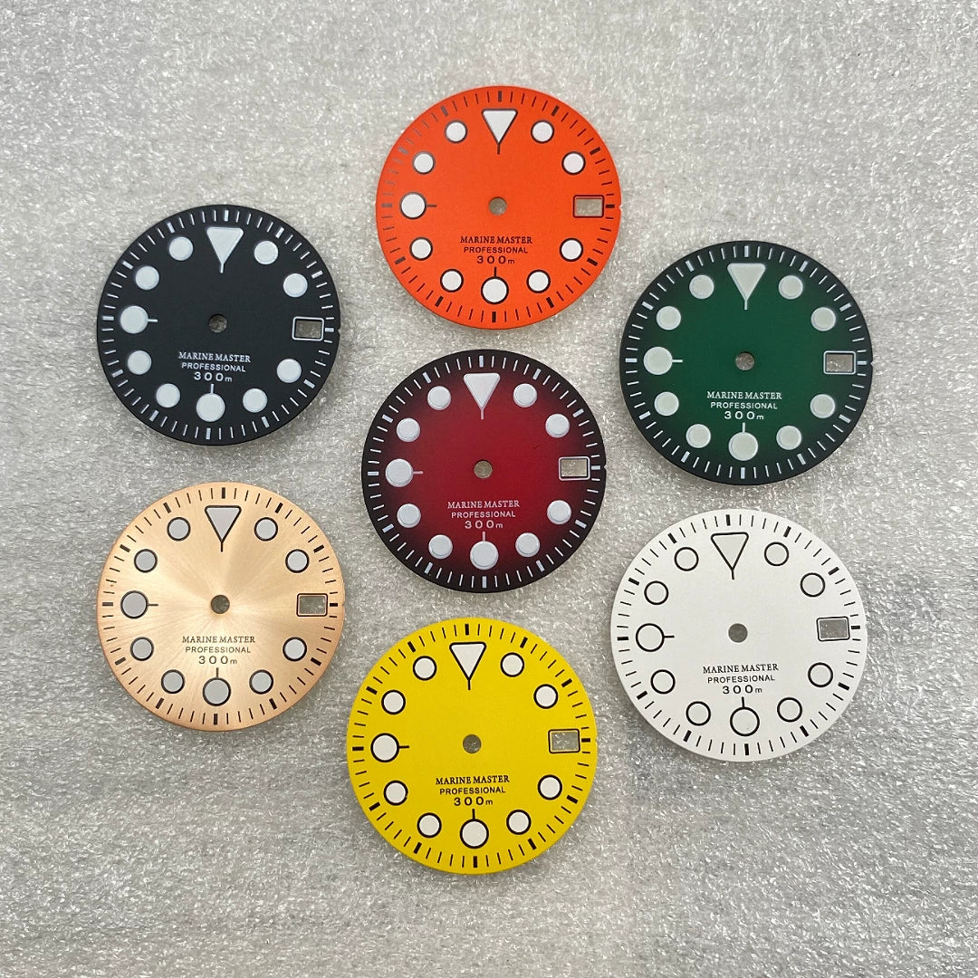 28.5MM SKX007 dial Marine Master round nail green luminous surface suitable for NH35 movement