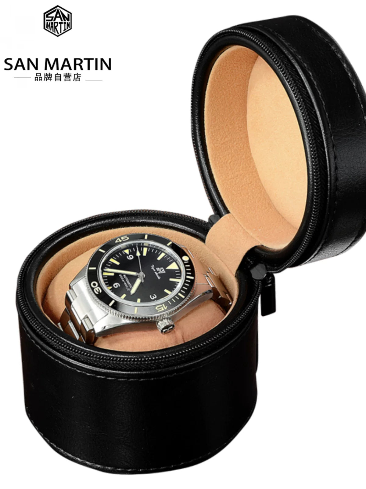 San Martin green box high-end anti-drop watch box, small travel storage box, leather single/watch gift box, portable.