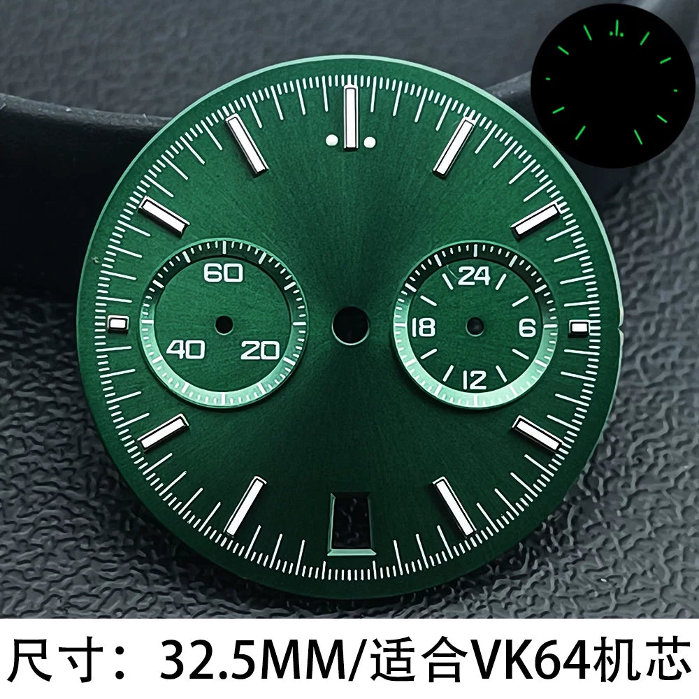 Speedmaster Dila 32.5mm two-eye luminous for VK64 quartz movement Chronograph Customizable vk64 hands