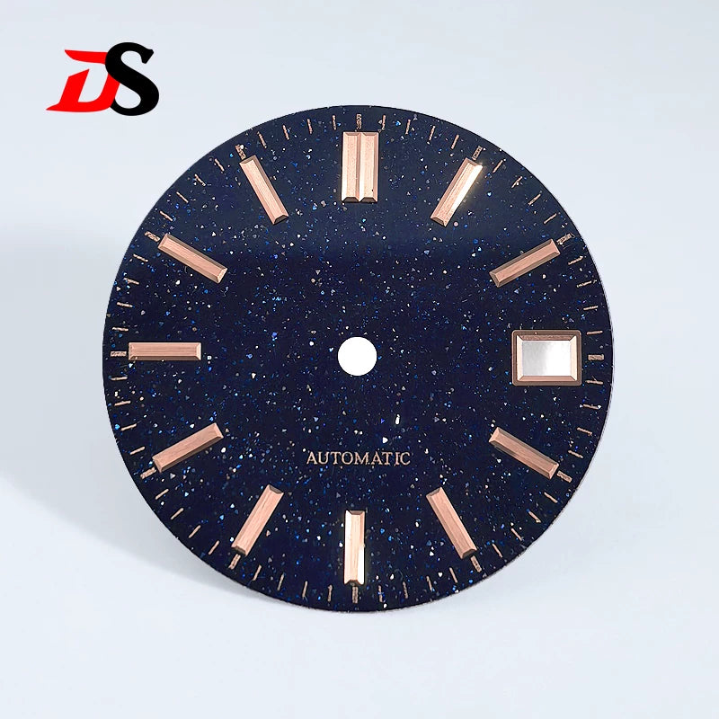 Premium 28.5MM Blue Sands Starry Dial for NH35/4R36 Natural Stone Star Dial DATE Luminous Gold silver marker