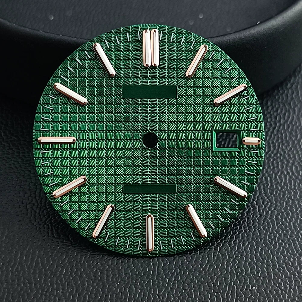31.8mm Waffle Watch Dial no logo Sterile Green luminous for NH35/NH36 custom logo Available Prx