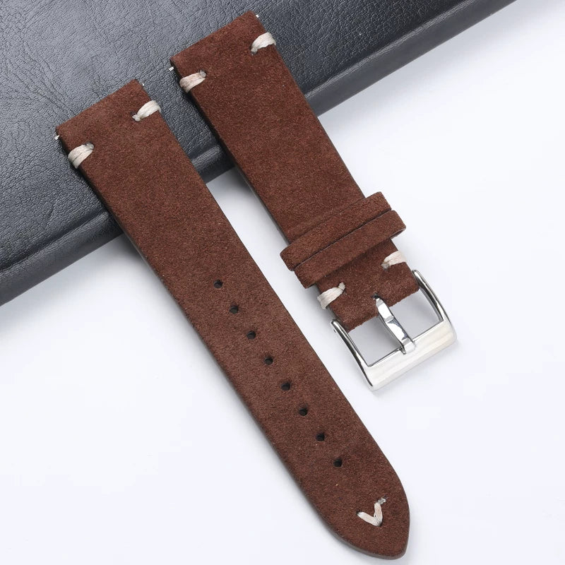 Suede leather Strap Quick-release real cowhide flip leather strap 18 20 22 24mm unisex