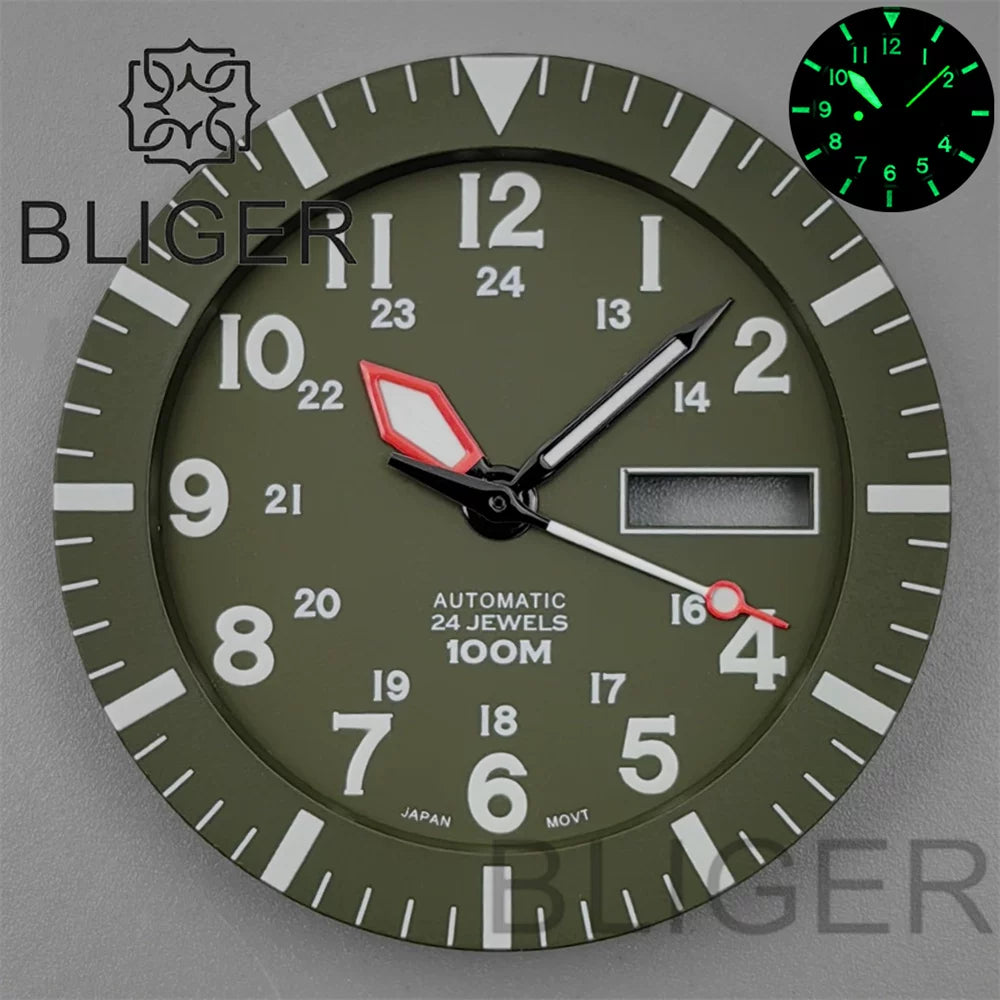 42MM Silver / black Pilot case retro strap with 34.3mm dial pin for NH35 NH36 watch accessories