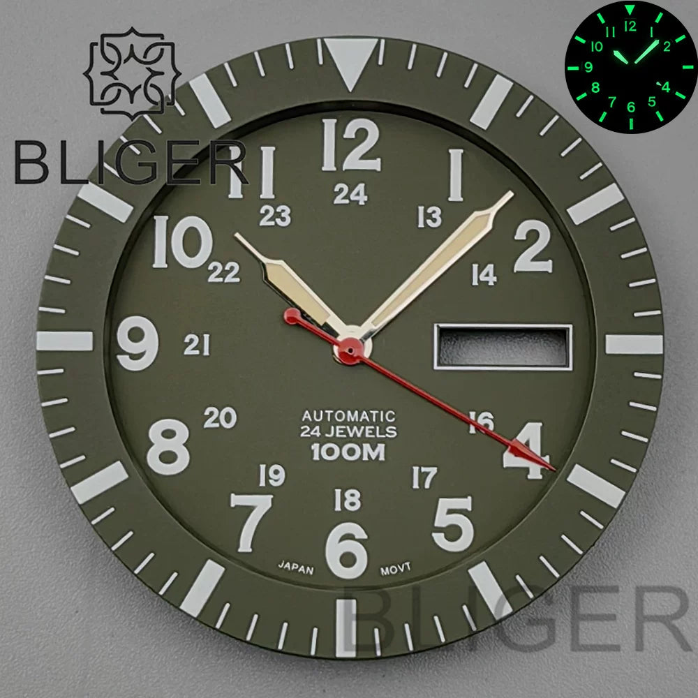 42MM Silver / black Pilot case retro strap with 34.3mm dial pin for NH35 NH36 watch accessories