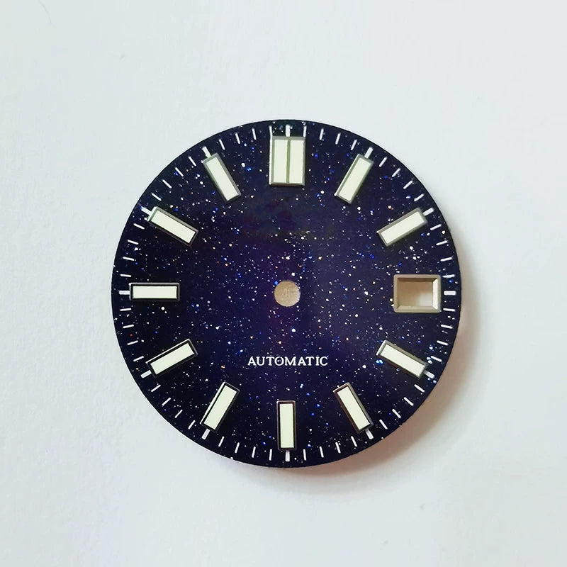 Premium 28.5MM Blue Sands Starry Dial for NH35/4R36 Natural Stone Star Dial DATE Luminous Gold silver marker