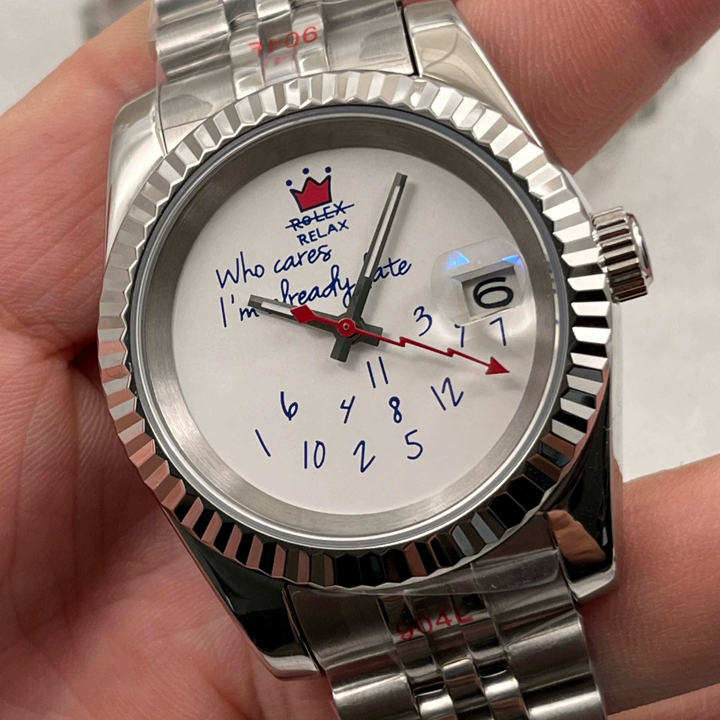 Crowned Who cares I am already Late Dial for NH35 28.5mm dial English digital spoof