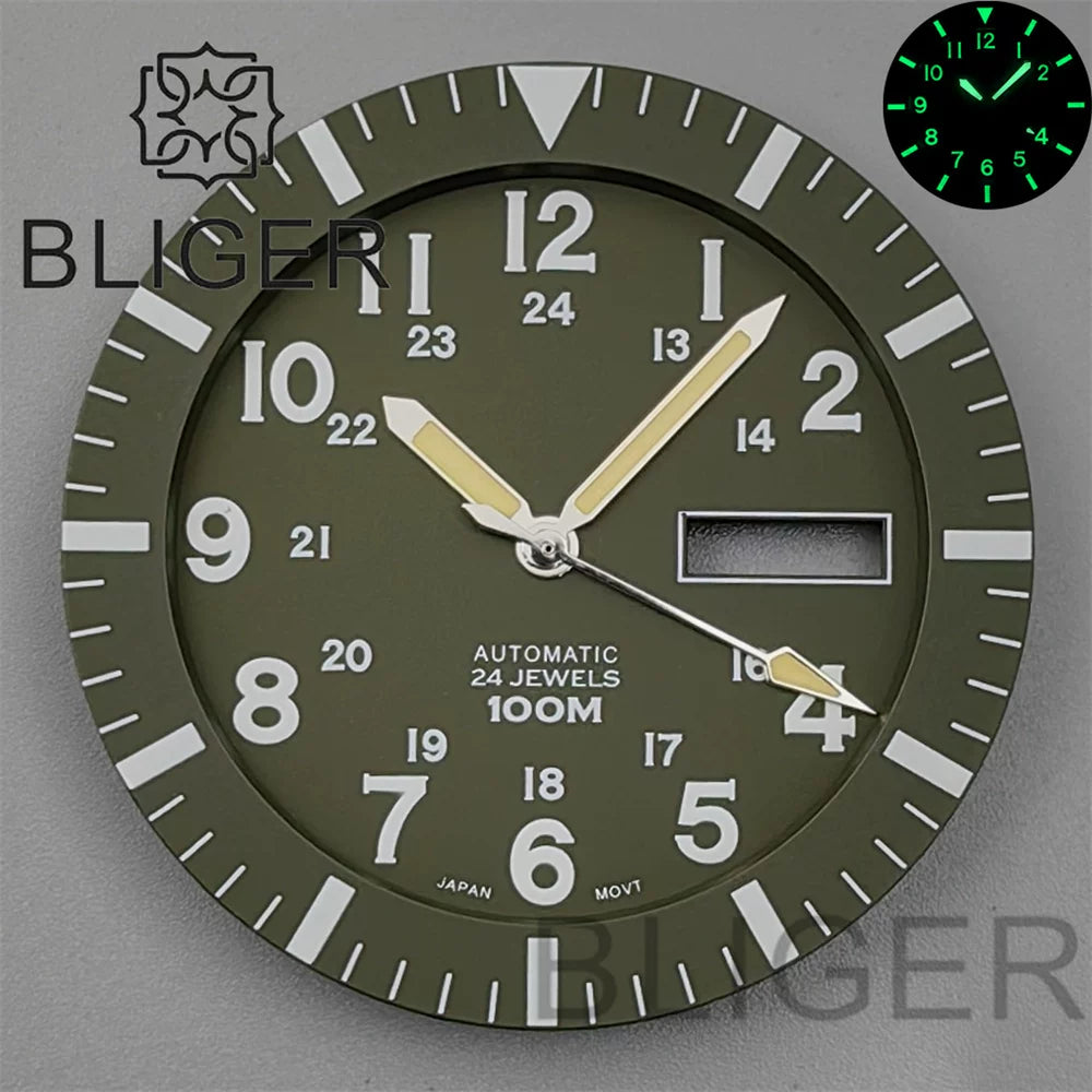 42MM Silver / black Pilot case retro strap with 34.3mm dial pin for NH35 NH36 watch accessories
