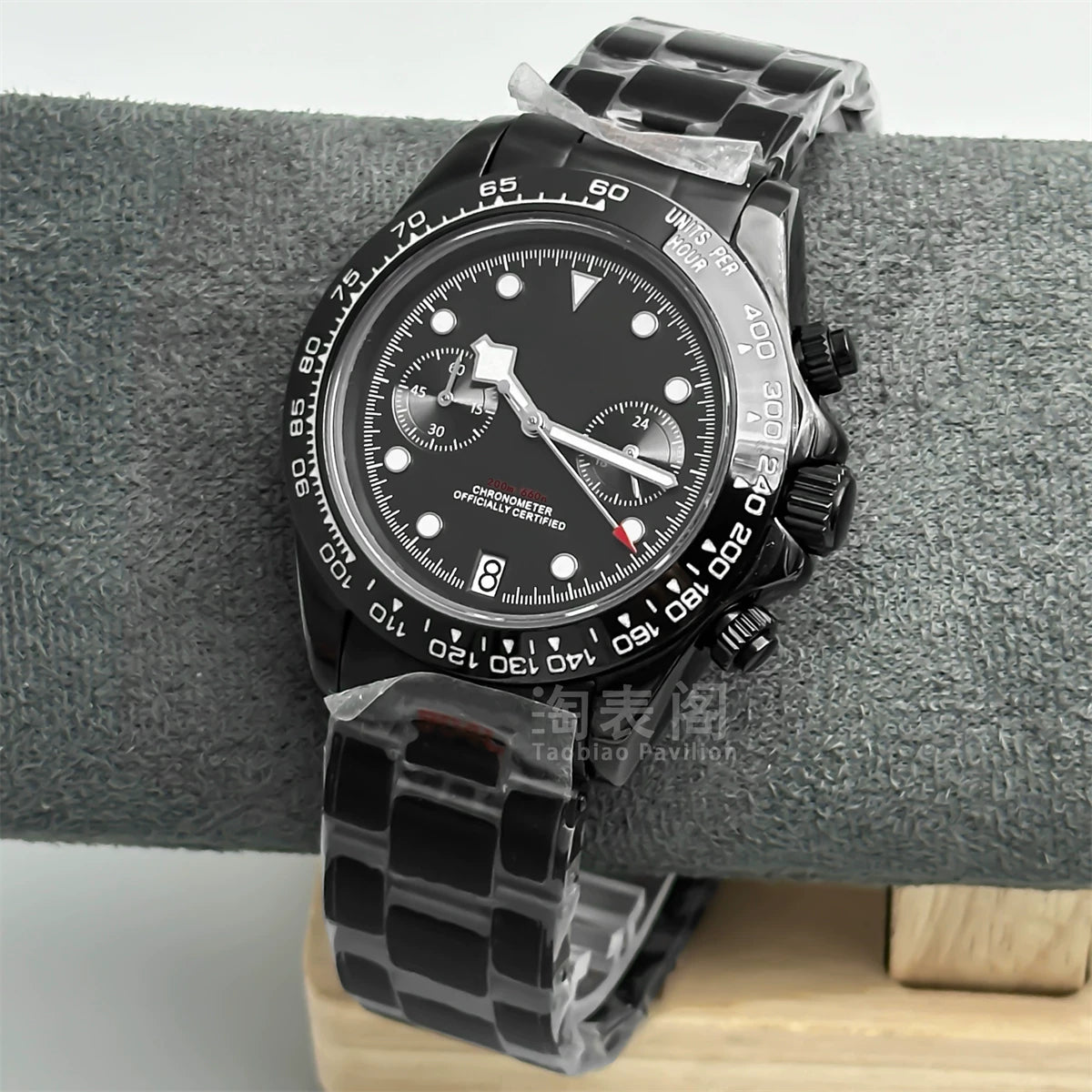39Mm VK64 Datona Watch 2 eyes Black PVD Chronograph Quartz 5-pin green luminous sapphire 5ATM