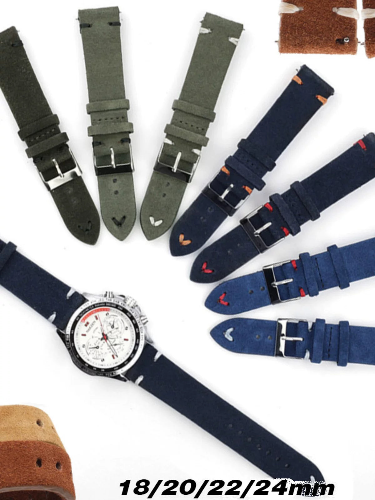 Suede leather Strap Quick-release real cowhide flip leather strap 18 20 22 24mm unisex