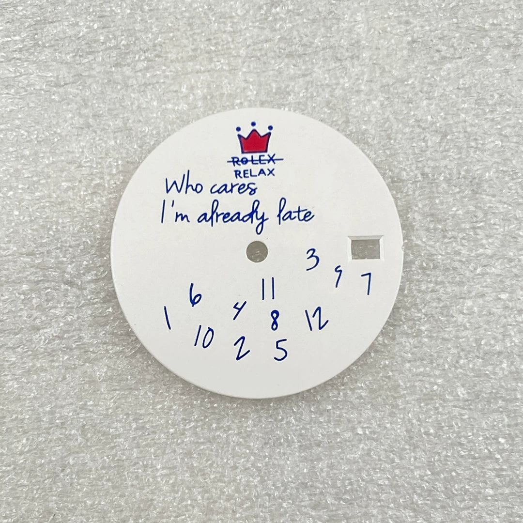 Crowned Who cares I am already Late Dial for NH35 28.5mm dial English digital spoof