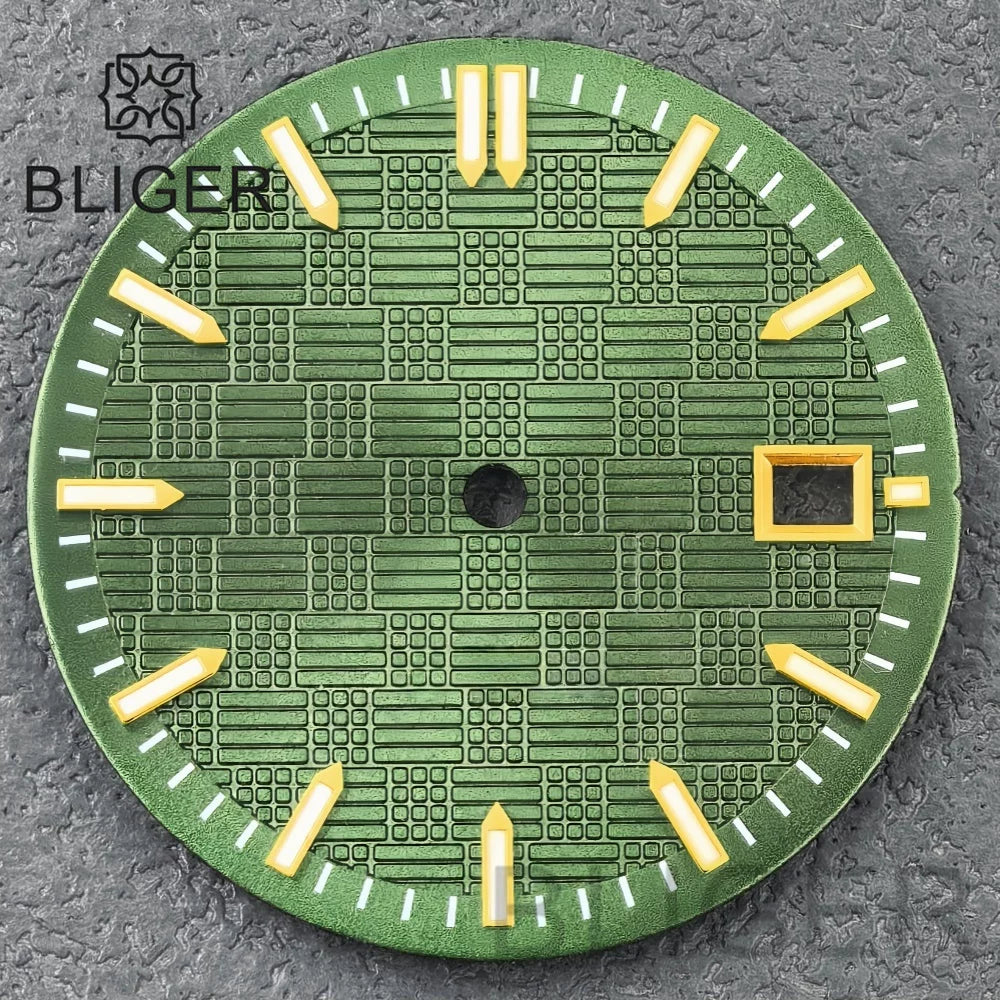 31mm Sterile Dial logo-free green luminous dial for NH35 movement 3 o'clock date