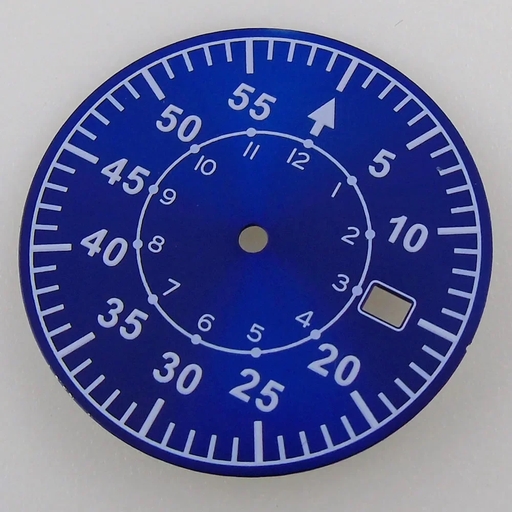 33.5MM Sterile Pilot Dial for TMI NH35 Green luminous Date Window Green BLue Black Vintage Style