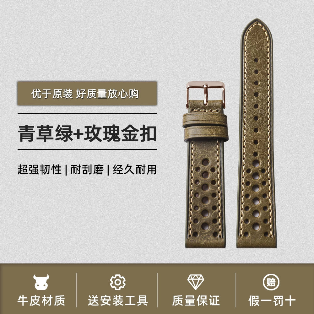 Summer Leather Strap Handmade Italian PUEBLO Breathable Men's Strap Soft 18 20 22MM Real Cowhide
